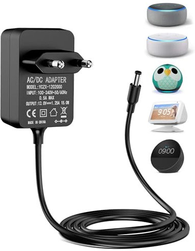 Sanicata Alimentatore di corrente da 15 W per Echo Dot (3ª/4ª gen.) Echo Dot con orologio Echo Dot Kids Edition(3ª/4ª gen.) Echo Show 5 (1ª/2ª gen.) Echo Spot e Fire TV Cube Caricatore Caricabatterie