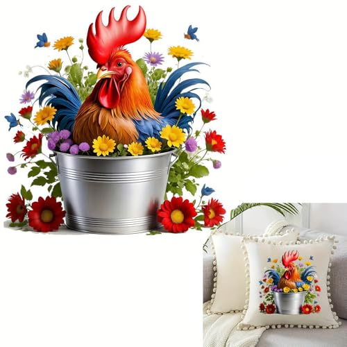 2pcs Bucket Chicken Iron On Transfers for T-Shirts Rub on Transfers Stickers Vinyl Ready to Press Stickers Iron on Decals for T-Shirts Clothing Hoodie DIY Crafts