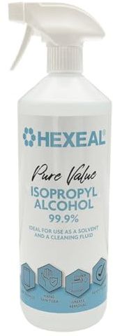 Hexeal Pure Value 99.9% Isopropyl Alcohol 1L Spray – Sanitising & Cleaning | Removes Grime from Phones and Electronics, Powerful Degreaser and Cleaning Fluid