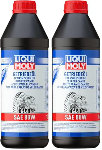 LIQUI MOLY Getriebeöl (GL4) SAE 80W | 1 L | Getriebeöl | Hydrauliköl | Art.-Nr.: 1020, farblos (Packung mit 2)