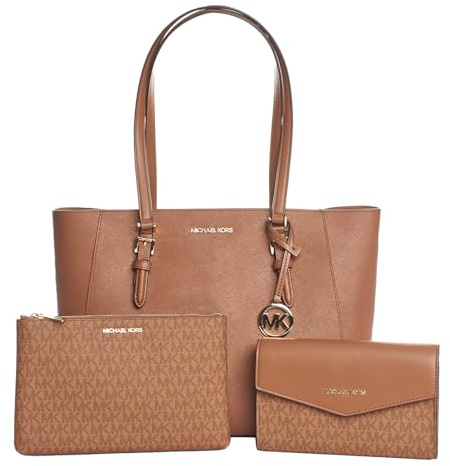 Michael Kors Charlotte Large Tote 3-in-1 Luggage – Leder Schultertasche + 2 Umhängetaschen, Saffiano, Golddetails, 42x29x13 cm – Handtasche -