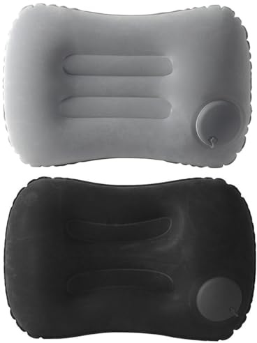 NHQZ 2 Pcs Oreiller Camping Portatif,Oreiller Gonflable Floqué,Oreiller Gonflable de Voyage,Coussin de Plage Ultra Légers Résistants à l'eau,Extérieur,Bureau,Longs Trajets,Noir, Gris