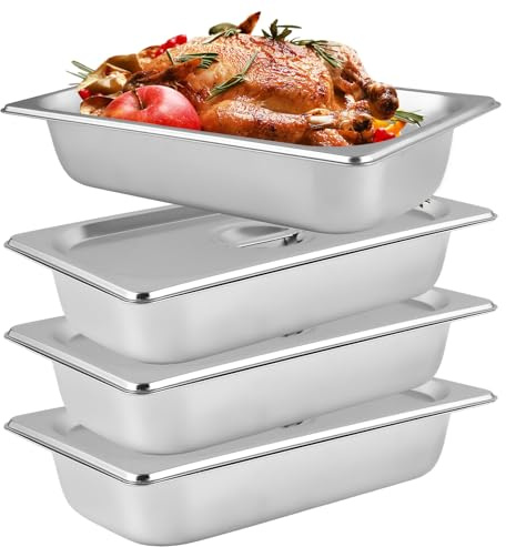 LDXDRU Bac Gastronorme GN 1/3, 4 PCS 3,7 L Récipient de Restauration en Acier Inoxydable, Bac Inox Alimentaire Profondeur 6,4 cm, Anti-adhérent et Antirouille pour Cuisine de Restaurant Gril