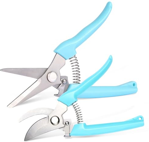 2 Pack Pruning Shears, Stainless Steel Garden Shears, Sharp Bypass & Straight Blade Garden Scissors, Comfortable Grip & Safety Lock for Pruning, Cutting and Fruit Picking