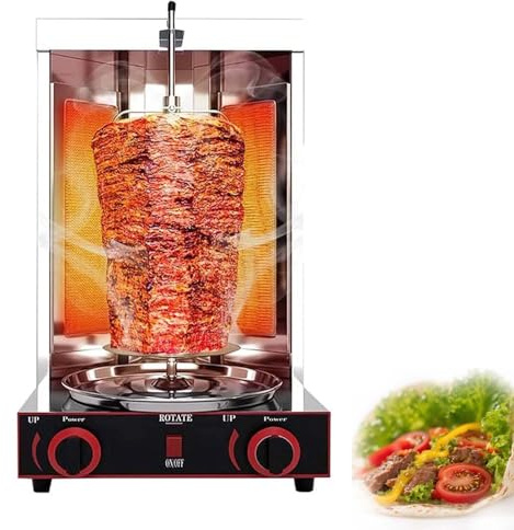 CUTANGELAR Forno Girarrosto Verticale, Macchina Shawarma Professionale Con Rotazione 360° E Dissipazione Calore, Grill Kebab Acciaio Inox,Temperatura Regolabile 122-572°F Per Pollo(Gas 2800P)