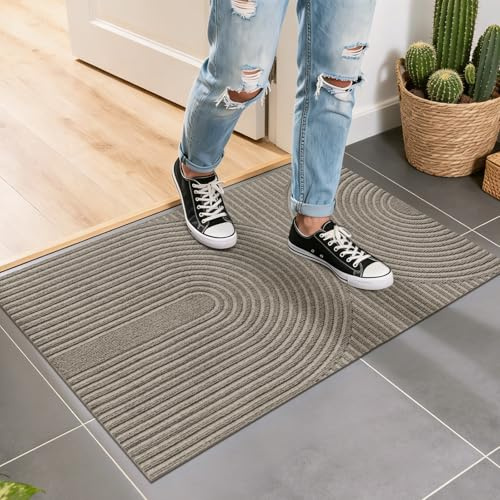 FEOMOS Fußmatte Innen Außen 50x80cm, rutschfeste Schmutzfangmatte-Beige