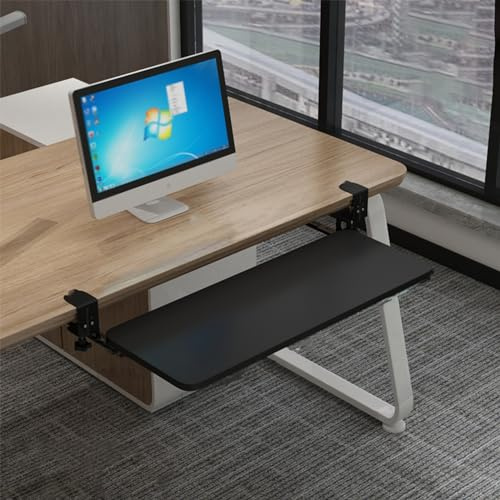 Under-Desk tangentbordsbricka, justerbar glidande tangentbordsplattform med C-klämma, ergonomisk datorskrivning och mus, arbetsstation, svart, 65 cm
