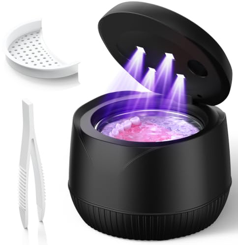Moeila Ultrasonic Retainer Cleaner, 45kHz Dental Ultrasonic Tooth Pod, 4 Modes Ultrasonic Cleaner for Dentures, Nightguards, Sport Mouth Guards, Braces, Toothbrush Heads, Jewelry Black