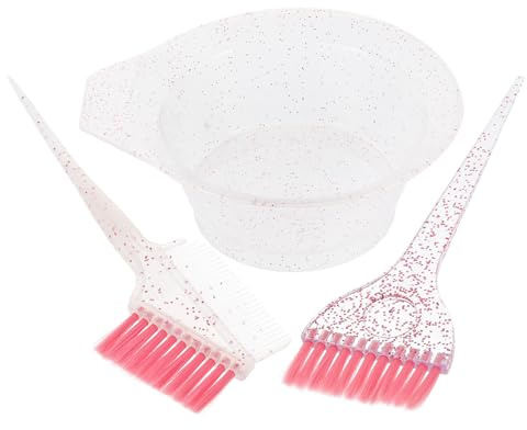 Garneck Cuenco para teñir cabello y pincel con cerdas flexibles en plástico rosa, kit 1 set para bleaching en salón y casa