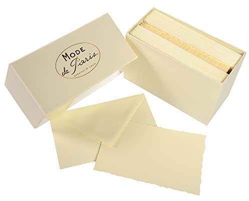 Lalo 92316L Karten Geschenkbox Mode de Paris (25% Hadern mit 30 Karten Vergé Papier 300 g, 97 x 152 mm, elfenbein, mit mittelaltericher Vergé Rand, 30 gummierte Umschläge, 100 x 159 mm, 1 Pack)