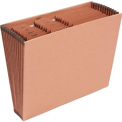 Staples Heavy‑Duty Expanding File, Jan–Dec Monthly Index, Letter Size, Durable Brown Redrope Construction