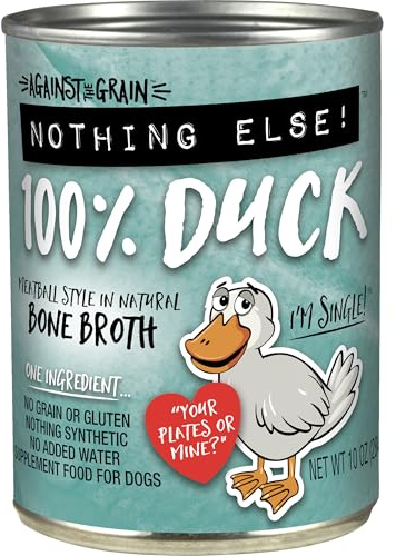Evanger's Against The Grain Nothing Else! 100% Duck Dog Food – 12 Count, 10 oz Each – Single-Ingredient Meatloaf Texture in Natural Broth – Wet Dog Food – Grain & Gluten Free