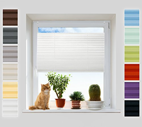Plissee Ohne Bohren Klemmfix, Weiß 80x70 cm, Jalousie mit easyfix Metall Klemmträger | Pearl Stoffkollektion | Leicht zu montieren | Faltrollo Sichtschutz, Sonnenschutz, Fenster