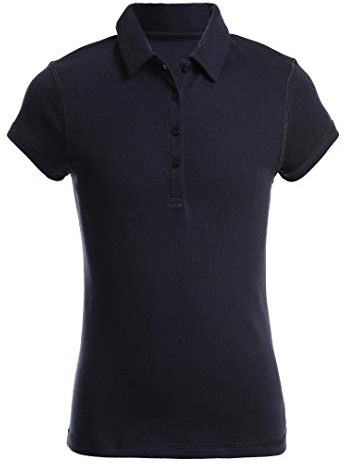 Chaps Girls' School Uniform Sensory-Friendly Short Sleeve Solid Polo, Navy, X-Small (6/6X)