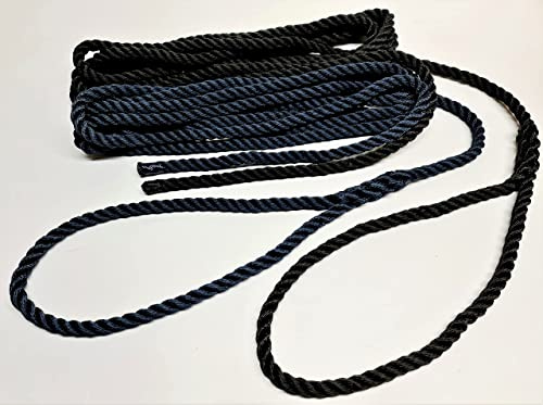 Fune per ormeggio galleggiante, 12 mm, 14 mm, con occhielli morbidi, 3 fili, blu navy e nero (blu navy, 12 mm, 10 m)