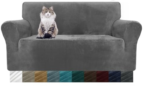 MAXIJIN Thick Velvet Sofabezüge 2-Sitzer Super Stretch rutschfeste Loveseat-Bezüge für Wohnzimmer Hunde Katze Haustier Plüsch Liebessitz Couch Schonbezüge Elastic Furniture Protector (2 Sitzer, Grau)