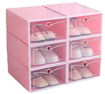 LIANYG 6 stücke Plastikschuhkasten stapelbar Faltbarer Schuh Organizer Schublade Aufbewahrungskasten mit Klapper tür Damen männer schuhbox 81 (Color : PKS)