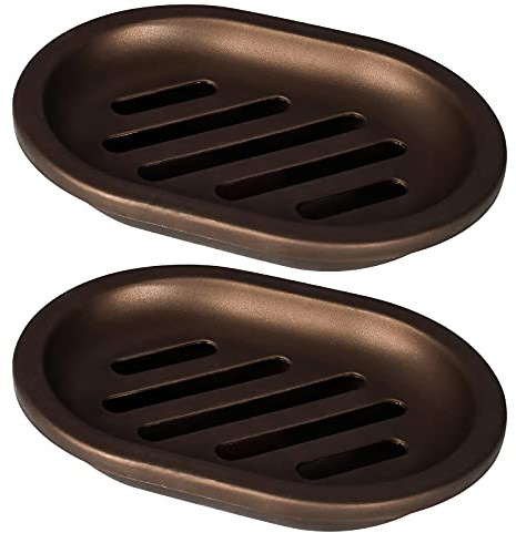 Topsky 2 Pcs Soap Dish for Shower, Double Layer Draining Soap Box with Drip Tray, Plastic - Bronze