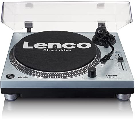 Giradischi Lenco L-3809 - Giradischi per DJ con trazione diretta - USB - Preamplificatore - 33 e 45 giri - MMC - RCA - Uscita di linea - Blu metallizzato
