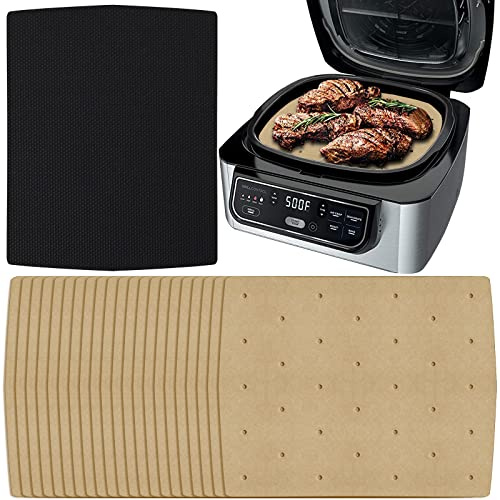 WMKGG Unbleached Air Fryer Parchment Paper, 100 PCS Arc 8x9.6 | Perforated Disposable Air Fryer Liners for Ninja Foodi Grill 5-in-1 AG301 4qt Air Fryer