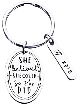 Homxi Gifts for Men Keychain,Key Chain Rings Stainless Steel,Oval Plate Engraved She Believed she Could so she did Womens Keychain Silver