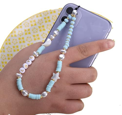 PTNKUIIY Handykette Perlen Bunt Handyanhänger, Böhmische Anti-Verlorene Handykette Mond Stern Telefon Anhänger Perlen Telefon Kette Strap Perlenkette Handy Charm Schlüsselanhänger Dekoration
