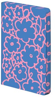 Nuuna Notizbuch A6 | Graphic S - Flower Power | 2,5 mm Punktraster | 176 nummerierte Seiten | 120 g Premium-Papier | Leder blau | nachhaltig produziert in Deutschland