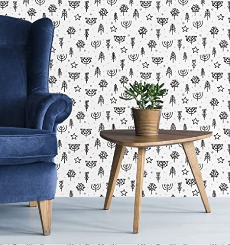 Myphotostation - Papel pintado nórdico moderno para despegar y pegar, extraíble, autoadhesivo, escandinavo, papel tapiz de hojas y estrellas, 20 pulgadas de ancho x 124 pulgadas de alto