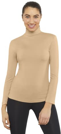 Camiseta Interior Térmica para Mujer - Cuello Vuelto - Colores a Elegir (as4, Alpha, XX_l, Regular, Regular, Beige, XXL)
