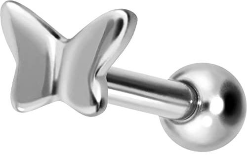 PIERCINGLINE Titan Ohrpiercing mit Innengewinde SCHMETTERLING Piercing Ohr Helix Tragus Lobe Farb & Größenauswahl