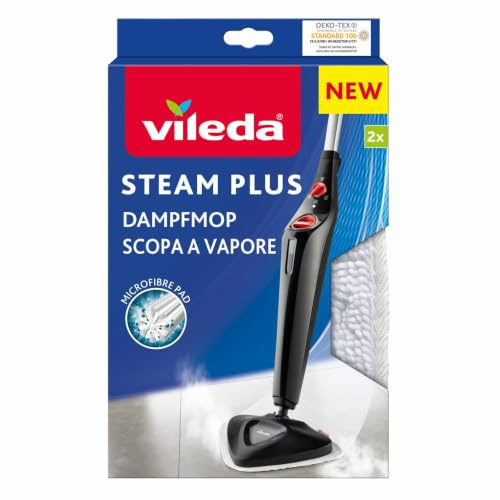 Vileda Steam Plus - Almohadillas de recambio para fregona, microfibra, fácil de colocar, duraderas, color blanco (2 por paquete)