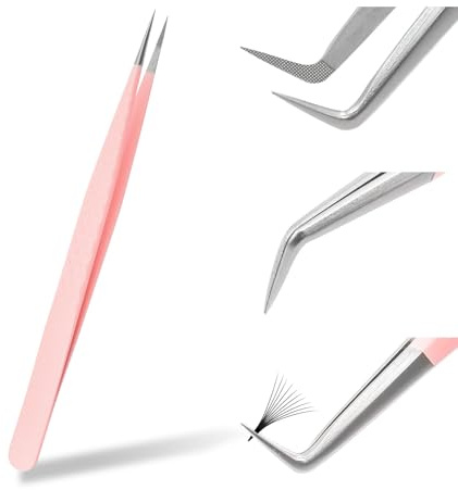 FADVAN Pincett För Ögonfransförlängning För Professionell Ögonfransförlängning Pincett Med Vertikal Spets I Rostfritt Stål Individuell Förpackning Rosa