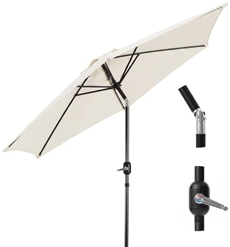2.7M Tilting Parasol, Crank Up & Tilt Outdoor Garden Parasol Umbrella, Waterproof Sun Shade Canopy UV30+ Polyester Canopy, 38mm Parasol Pole, Air Vent, Steel Frame for Patio, Garden & Balcony Cream