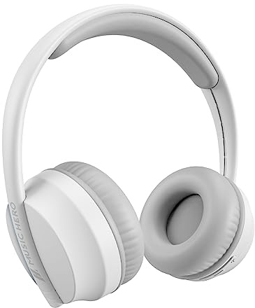 Music Hero Cuffie wireless FLOXY 2.0 con microfono, regolabili, fino a 20 ore di autonomia per musica e chiamate, cavo di ricarica USB-C incluso, bianco