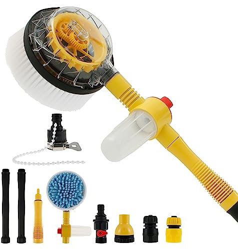 Eummy Car Wash Brush Kit 39'' Auto Rotating Car Cleaning Brush With Soap Dispenser Long Handle Scratch Free Car Wash Mop Scrub Brush for Cars Truck SUV RV Trailer