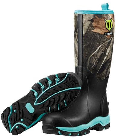 TideWe Jagdstiefel für Damen, isoliert, wasserdicht, robust, 6 mm, Neopren und Gummi, Outdoor-Stiefel Next Camo G2 (Grün, Größe 43)
