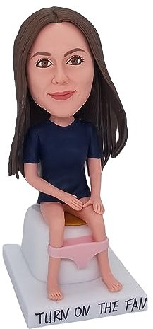 mydedor Benutzerdefinierte Wackelkopf-Figur,Dame mit glattem Haar sitzt auf der Toilette Wackelköpfe lebensechte,Personalisierte für Auto-Armaturenbrett Sammlerpuppe für Frau Chef