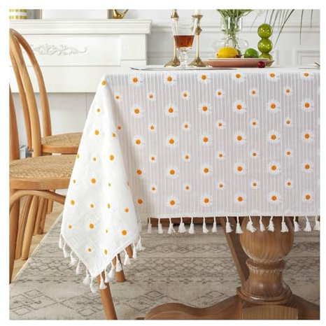 Gualiy Tischdecke Rechteckig Baumwolle, Tischdecke 40x60CM Tischdecke Abwaschbar Küche Sonnenblume Jacquard mit Quasten Tischdecke für Küche, Gelb