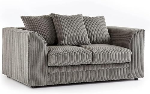 SofaSelection Comfortable Jumbo Cord 2 Seater Sofa, Soft Cord Fabric Two Seater Settee with Deep-Filled Scatter Back Cushions, Family Living Room Couch (Grey)