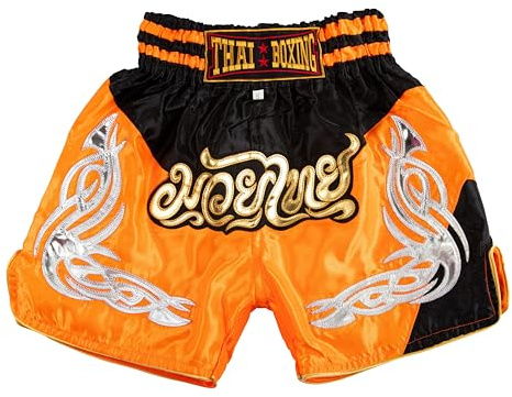 MUAY NATION Shorts de Boxe Thaï pour Enfants (2 à 12 Ans) Filles et garçons, Shorts pour Muay Thaï, MMA, Arts Martiaux (FR/ES, Âge, 9 Ans, 12 Ans, Taille Normale, PRM Orange/Noir)