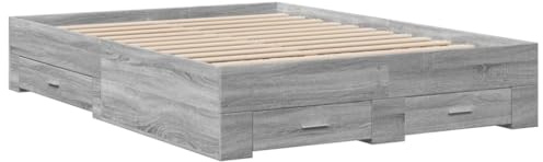 vidaXL Bettgestell, Bett mit Schubladen, Bettrahmen mit Sperrholzlatten, Doppelbett für Schlafzimmer, Schubladenbett, Grau Sonoma 140x190cm Holzwerkstoff