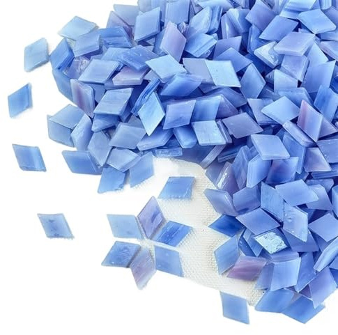 GCYEIDMA Mosaiksteine Zum Basteln 115 g/4 oz (ca. 200 Stück) rhombische Glimmermosaikfliesen, durchscheinende Glimmerfliesen, DIY-Bastelmaterialien, Kerzenhalter/Lampenschirm/Fenster(Purple-Violet)