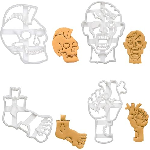 VireEyU Halloween Keksausstecher Set, 4 Stück, Zombie-Themen Ausstechformen, Gruselige Motive für Partygebäck, Ideal für Backliebhaber., Geschenkidee.