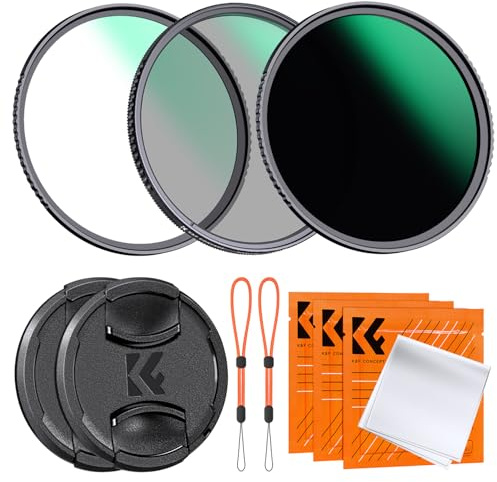 K&F CONCEPT Nano-Dazzle 62mm Filtro MCUV + CPL + ND1000 + 2 Tapa de Lente | Filtro de Protección + Polarizador + ND1000 +2 Tapas de Objetivo con 3 Paños de Limpieza - FS504