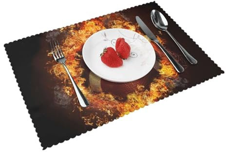 Flammender American Football Bedruckt,Tischsets, 4er Set, waschbar, Platzsets für Esstisch, hitzebeständig, Tablettmatten, 30x45 cm