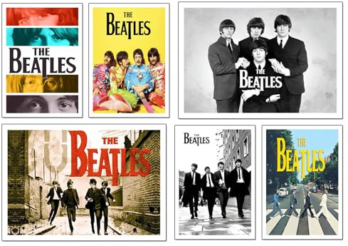 DKORARTE Set mit 6 Holzbildern, Dekoration für modernes Wohnzimmer, Schlafzimmer, Zimmer, Los Beatles mit Metallaufhängern (2 x 38 x 29 cm, 4 x 29 x 20 cm)