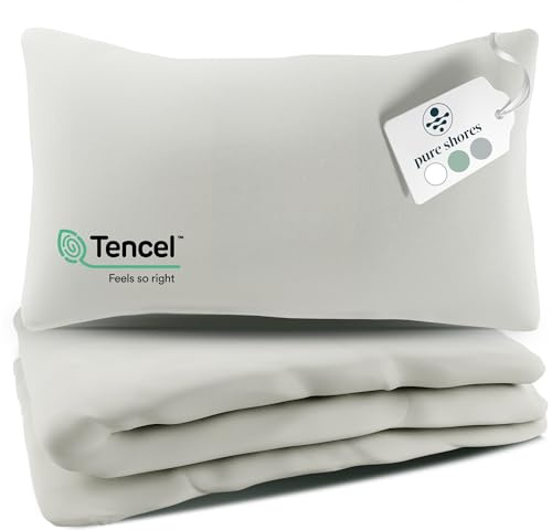 pure shores - Lyocell Bettwäsche 135x200 | Bettwäsche Set 100% Lyocell Satin | Oeko-Tex | Tencel | Reißverschluss | Set mit Kissen (Perlmutt-Beige, 135x200 + 80x80 cm)