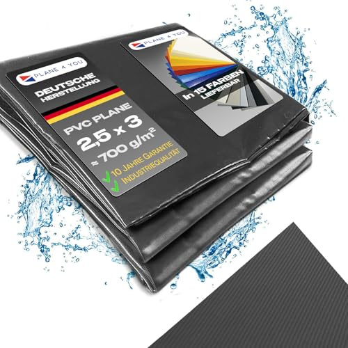 Abdeckplane Wasserdicht 2,5x3m I Ohne Ösen I Anthrazit - Matt I Abdeckung für Gartenmöbel, Sandkasten, Pool und Boot I PVC LKW Plane Meterware I Tarp I Gewebeplane