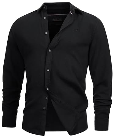 Indicode Hombres INGilman Shirt | Camisa a Cuadros con Cuello Kent de Mezcla de algodón Black M