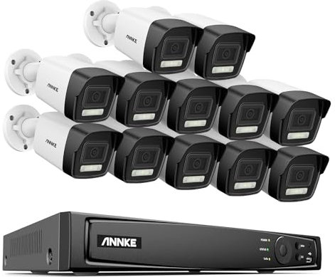 ANNKE 4K Kit Camera Surveillance, 12 x 8MP Camera Poe avec 16CH NVR H.265+, Détection Personne/Véhicule, IP Camera Étanche IP67 avec Vision Nocturne 30M, Camera Enregistrement 24/7 et Audio